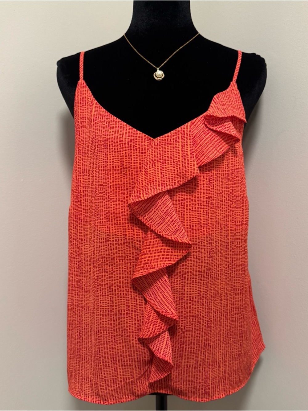 Simply Styled Coral Red Ruffle Front Spaghetti Strap Camisole